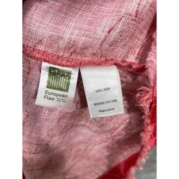 Garnet Hill 100% Linen Dress Size 14 European Flax Red Floral Pockets Sleeveless - Picture 7 of 8